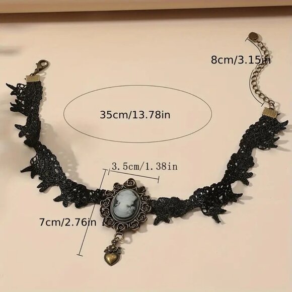 Choker Necklace Cameo Lace VIctorian Antiqued Sexy Goth Rave Punk Scene Costume - Picture 4 of 4